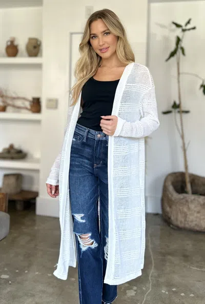 Fashnzfab Full Size Open Front Longline Cardigan In White