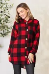 Fashnzfab Full Size Plaid Button Front Hooded Shirt In Multi