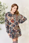 Fashnzfab Full Size Printed Button Up Hooded Jacket In Multi
