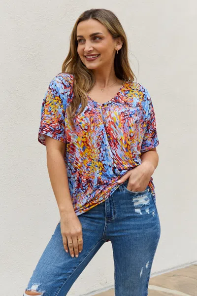 Fashnzfab Full Size Printed Dolman Flowy Top In Multi