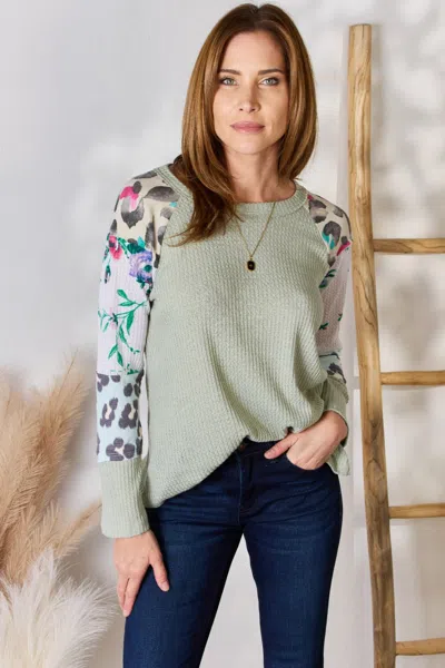 Fashnzfab Full Size Printed Round Neck Blouse In Multi