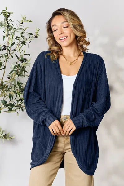 Fashnzfab Full Size Ribbed Cocoon Cardigan In Blue