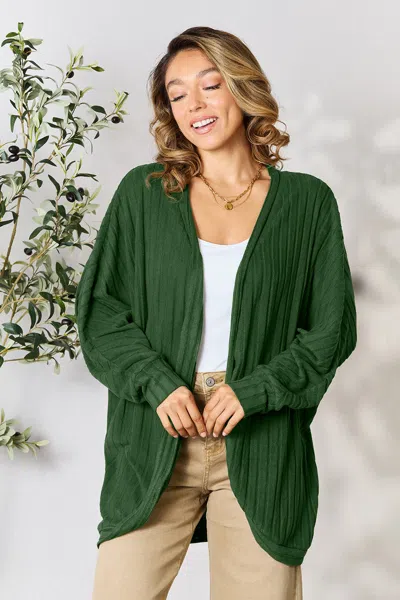 Fashnzfab Full Size Ribbed Cocoon Cardigan In Green