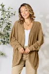 Fashnzfab Full Size Ribbed Cocoon Cardigan In Multi