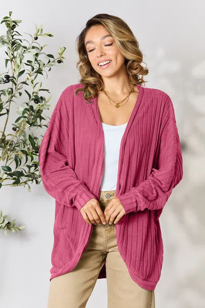 Fashnzfab Full Size Ribbed Cocoon Cardigan In Pink