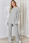 Fashnzfab Full Size Ribbed High-low Top And Wide Leg Pants Set In Multi