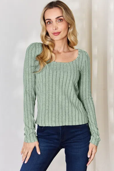 Fashnzfab Full Size Ribbed Long Sleeve T-shirt In Multi
