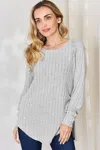 Fashnzfab Full Size Ribbed Round Neck Slit T-shirt In Multi