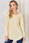 Fashnzfab Full Size Ribbed Round Neck Slit T-shirt In Yellow