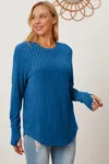 Fashnzfab Full Size Ribbed Thumbhole Sleeve T-shirt In Blue