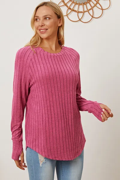 Fashnzfab Full Size Ribbed Thumbhole Sleeve T-shirt In Pink