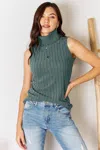 Fashnzfab Full Size Ribbed Turtleneck Tank In Blue