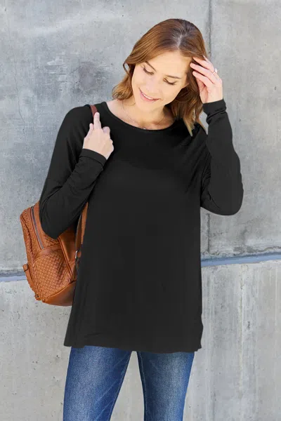 Fashnzfab Full Size Round Neck Dropped Shoulder T-shirt In Black