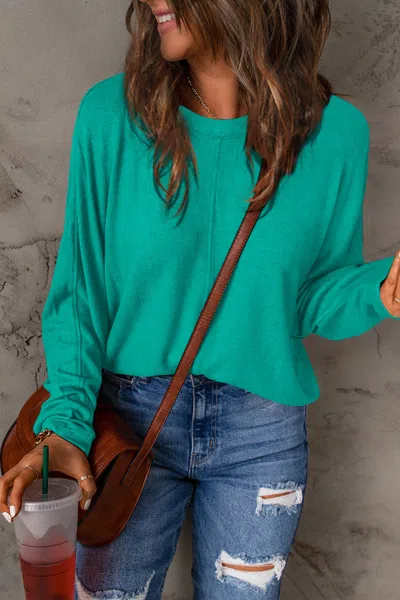 Fashnzfab Full Size Round Neck Long Sleeve T-shirt In Blue