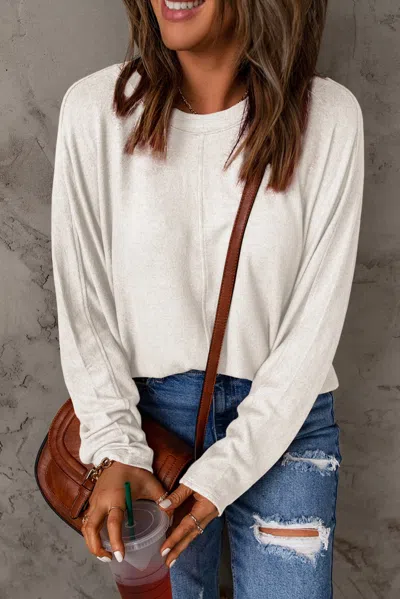 Fashnzfab Full Size Round Neck Long Sleeve T-shirt In White