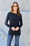 Fashnzfab Full Size Round Neck Long Sleeve Top In Black