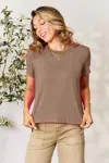 Fashnzfab Full Size Round Neck Short Sleeve T-shirt In Brown