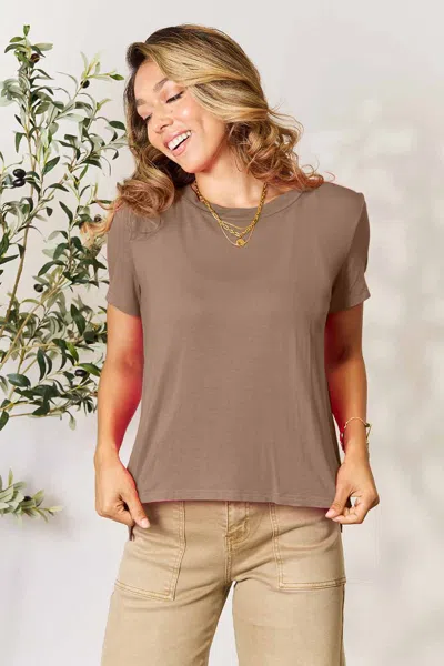 Fashnzfab Full Size Round Neck Short Sleeve T-shirt In Brown