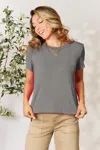 Fashnzfab Full Size Round Neck Short Sleeve T-shirt In Grey