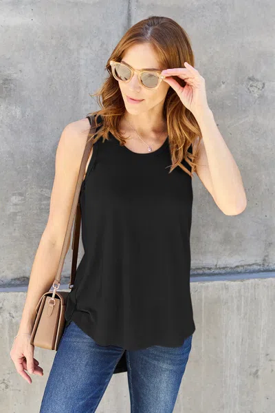 Fashnzfab Full Size Round Neck Tank In Black