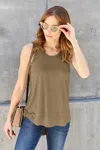 Fashnzfab Full Size Round Neck Tank In Brown