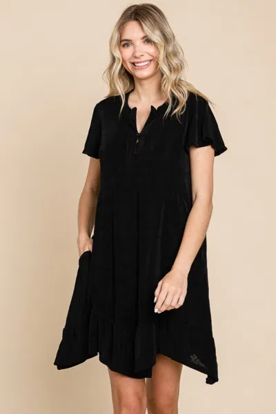 Fashnzfab Full Size Short Sleeve Ruffled Asymmetric Hem Dress In Black