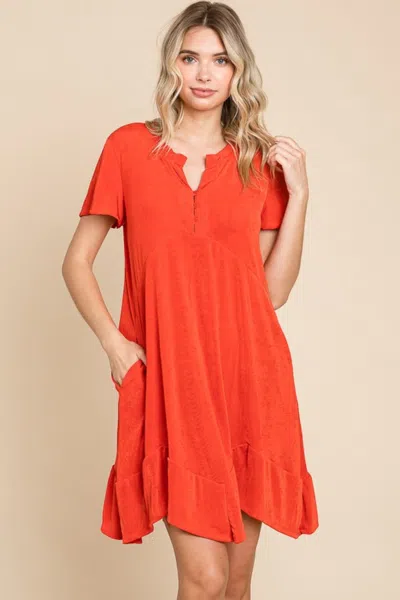 Fashnzfab Full Size Short Sleeve Ruffled Asymmetric Hem Dress In Red
