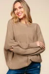 Fashnzfab Full Size Side Slit Texture Asymmetric Sweater In Grey