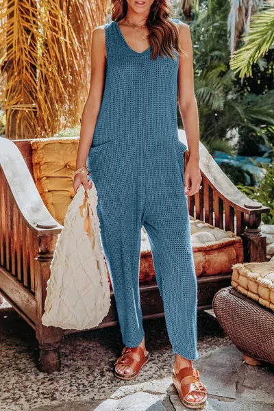Fashnzfab Full Size Sleeveless Straight Jumpsuit In Blue