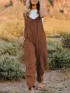 Fashnzfab Full Size Sleeveless V-neck Pocketed Jumpsuit In Brown