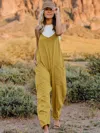Fashnzfab Full Size Sleeveless V-neck Pocketed Jumpsuit In Yellow