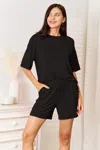Fashnzfab Full Size Soft Rayon Half Sleeve Top And Shorts Set In Black