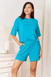 Fashnzfab Full Size Soft Rayon Half Sleeve Top And Shorts Set In Blue