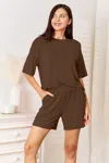 Fashnzfab Full Size Soft Rayon Half Sleeve Top And Shorts Set In Gold