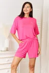 Fashnzfab Full Size Soft Rayon Half Sleeve Top And Shorts Set In Pink