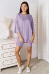 Fashnzfab Full Size Soft Rayon Three-quarter Sleeve Top And Shorts Set In Purple
