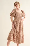 Fashnzfab Full Size Square Neck Puff Sleeve Dress In Multi
