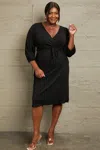 Shop Fashnzfab Full Size Surplice Flare Ruching Dress In Black