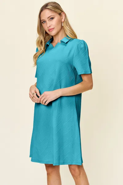 Fashnzfab Full Size Texture Collared Neck Short Sleeve Dress In Multi