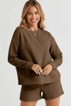 Fashnzfab Full Size Texture Long Sleeve Top And Drawstring Shorts Set In Pink