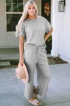 Fashnzfab Full Size Texture Short Sleeve Top And Pants Set In Multi