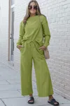 Fashnzfab Full Size Textured Long Sleeve Top And Drawstring Pants Set In Multi