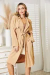 Fashnzfab Full Size Tied Trench Coat With Pockets In Green