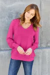 Fashnzfab Full Size V-neck Lantern Sleeve Blouse In Pink