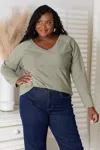 Fashnzfab Full Size V-neck Long Sleeve T-shirt In Multi