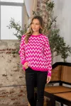 Fashnzfab Full Size Wave Stripe Contrast Long Sleeve Sweater In Multi