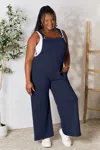Fashnzfab Full Size Wide Strap Overall With Pockets In Blue