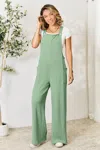 Fashnzfab Full Size Wide Strap Overall With Pockets In Green