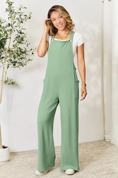 Fashnzfab Full Size Wide Strap Overall With Pockets In Green