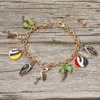 Fashnzfab Fun Tropical Palm Tree Flamingo Flip Flop Beach Ball Charm Station Bracelet In Gold